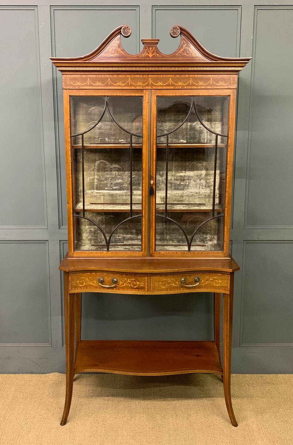 inlaid mahogany display cabinet