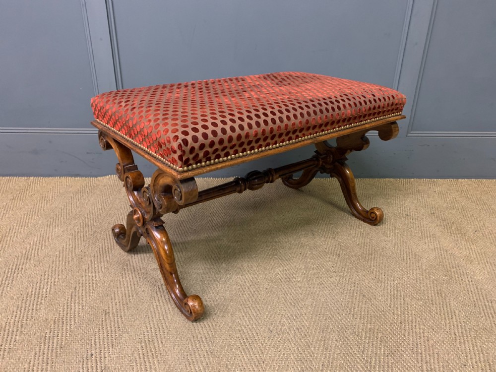 large size victorian walnut xframe stool