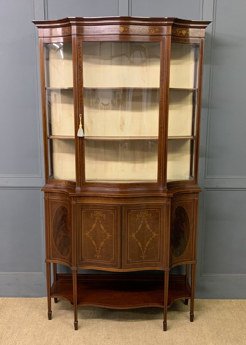 maple co inlaid mahogany display cabinet