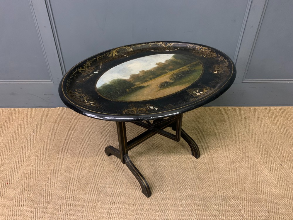 victorian papier mache tray on stand