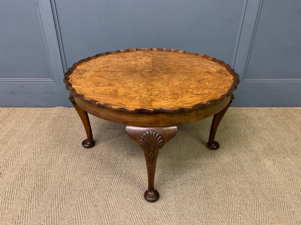 large round burr walnut coffee table