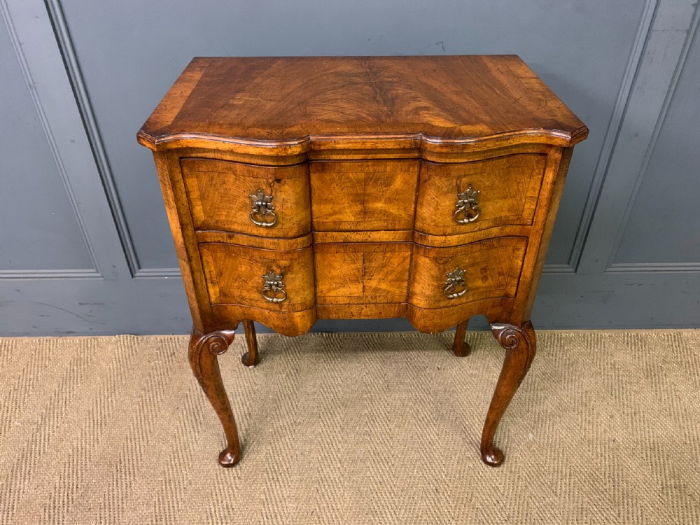 burr walnut 2 drawer serpentine chest