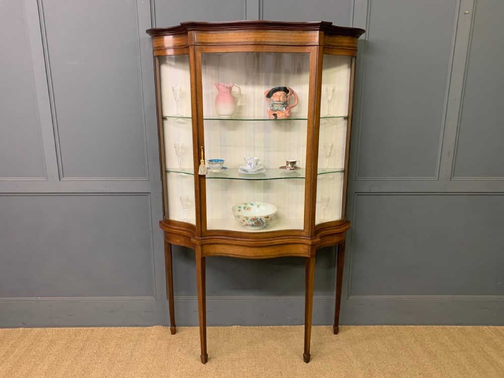 maple co inlaid mahogany display cabinet