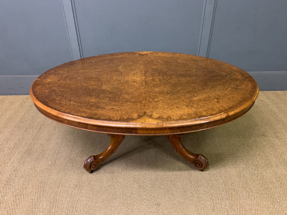large sized victorian burr walnut coffee table