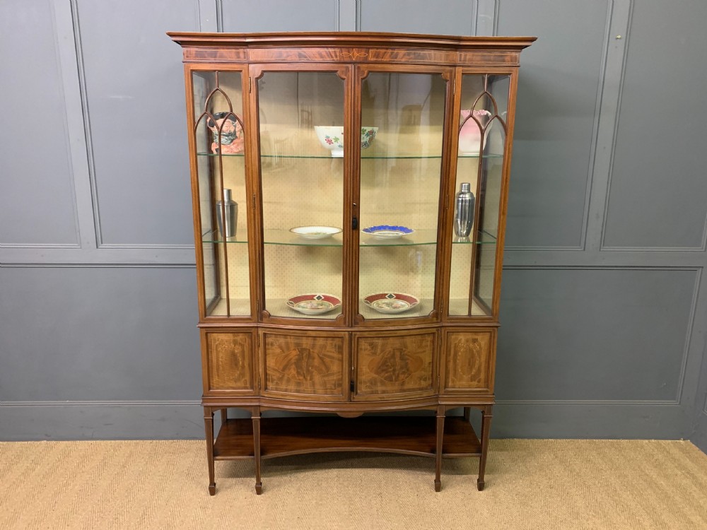 maple co inlaid mahogany display cabinet