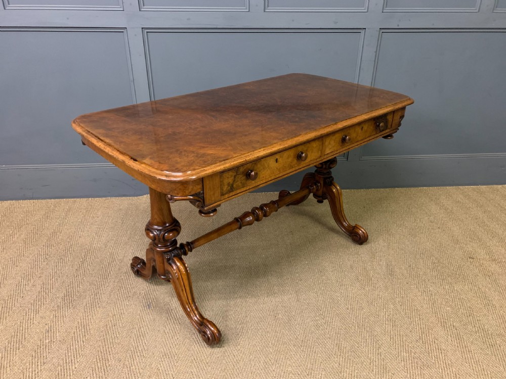 victorian burr walnut library table by w j mansell