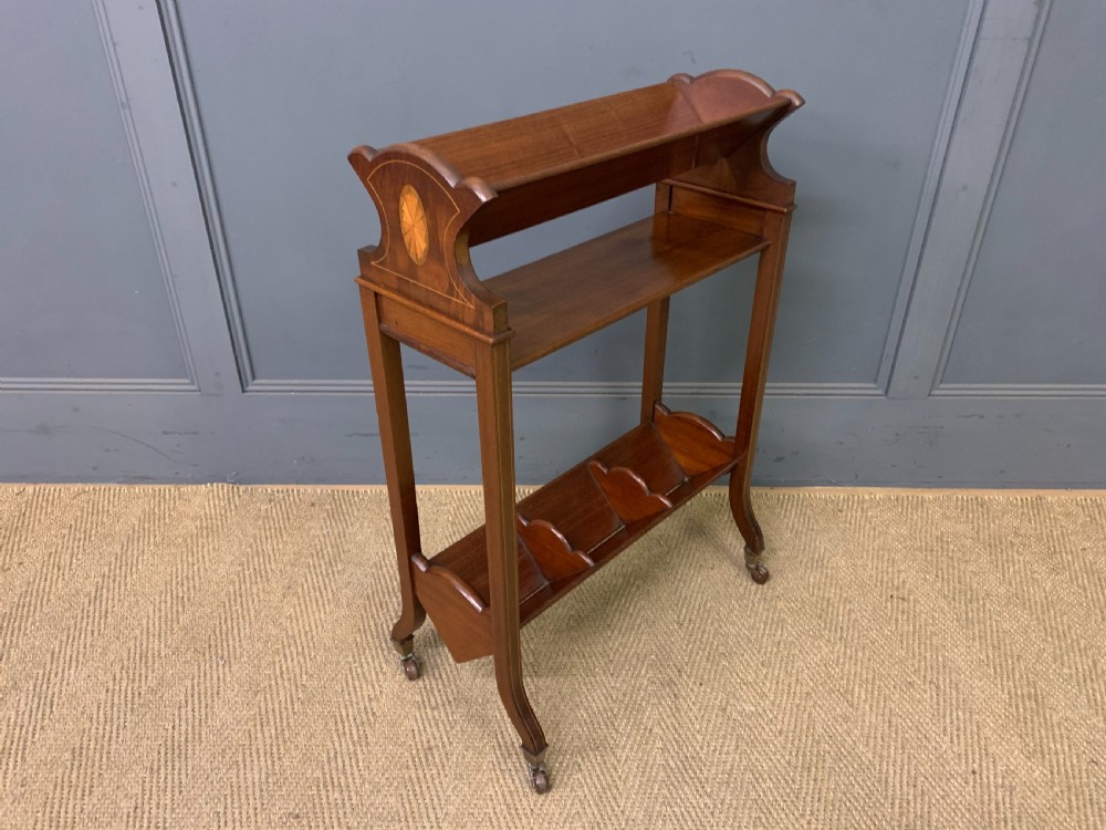 edwardian inlaid mahogany book trough