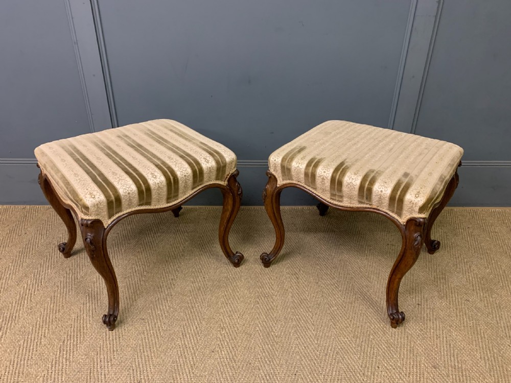 pair of victorian cabriole leg stools