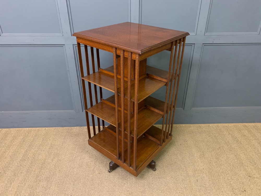 large sized 3 tier oak revolving bookcase