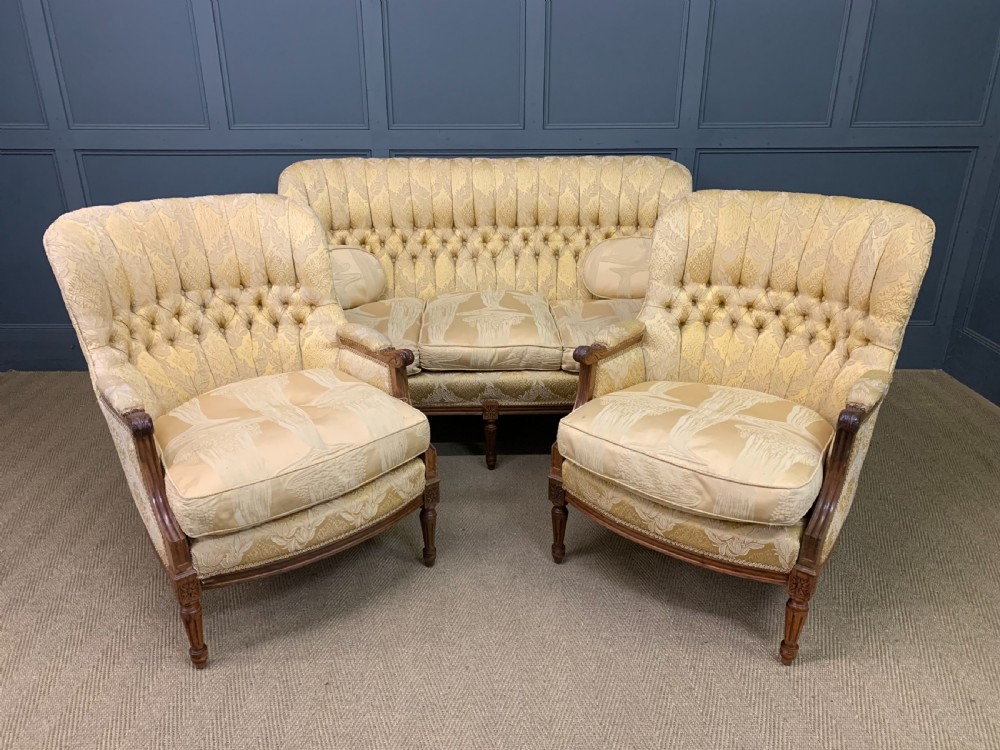 french walnut upholstered 3 piece salon suite