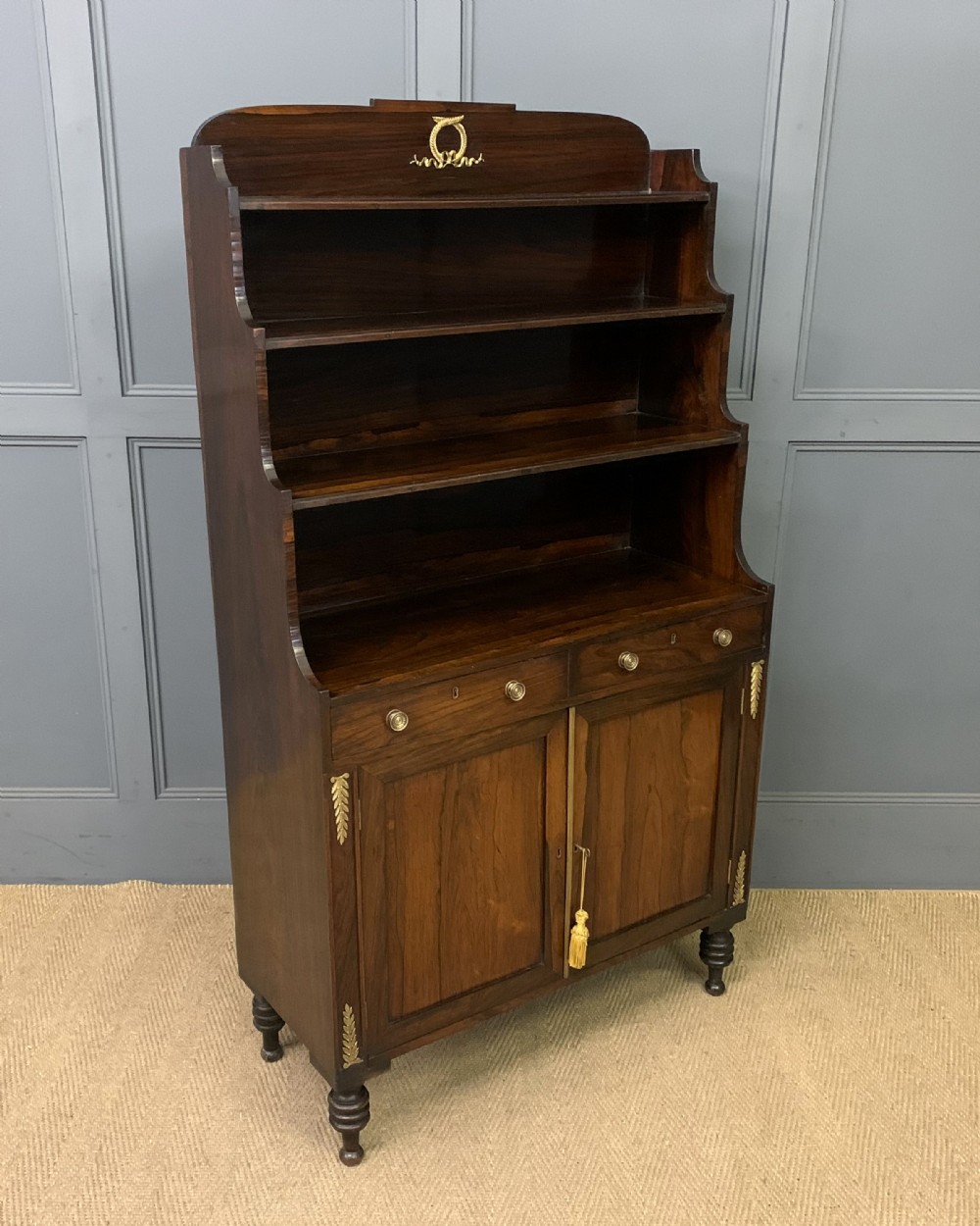 regency period rosewood waterfall bookcase