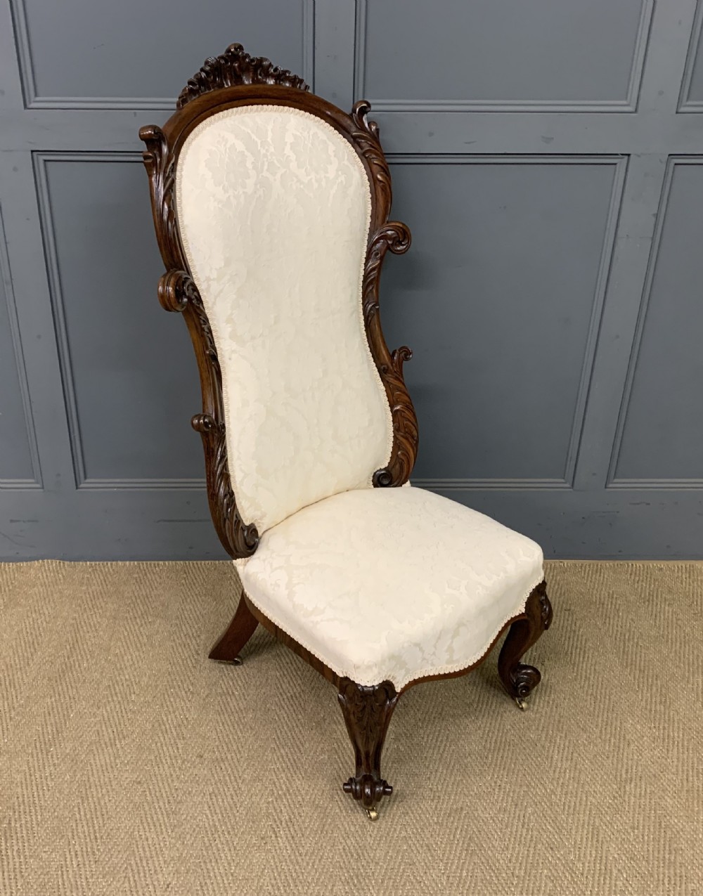 victorian rosewood upholstered high back chair