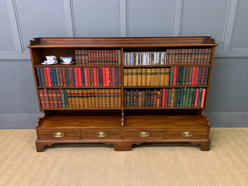 edwardian mahogany open bookcase by lamb of manchester