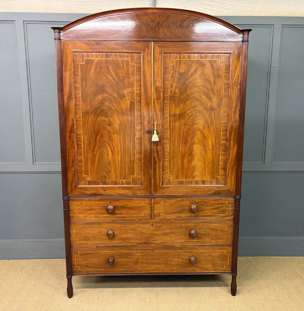 georgian inlaid mahogany linen press