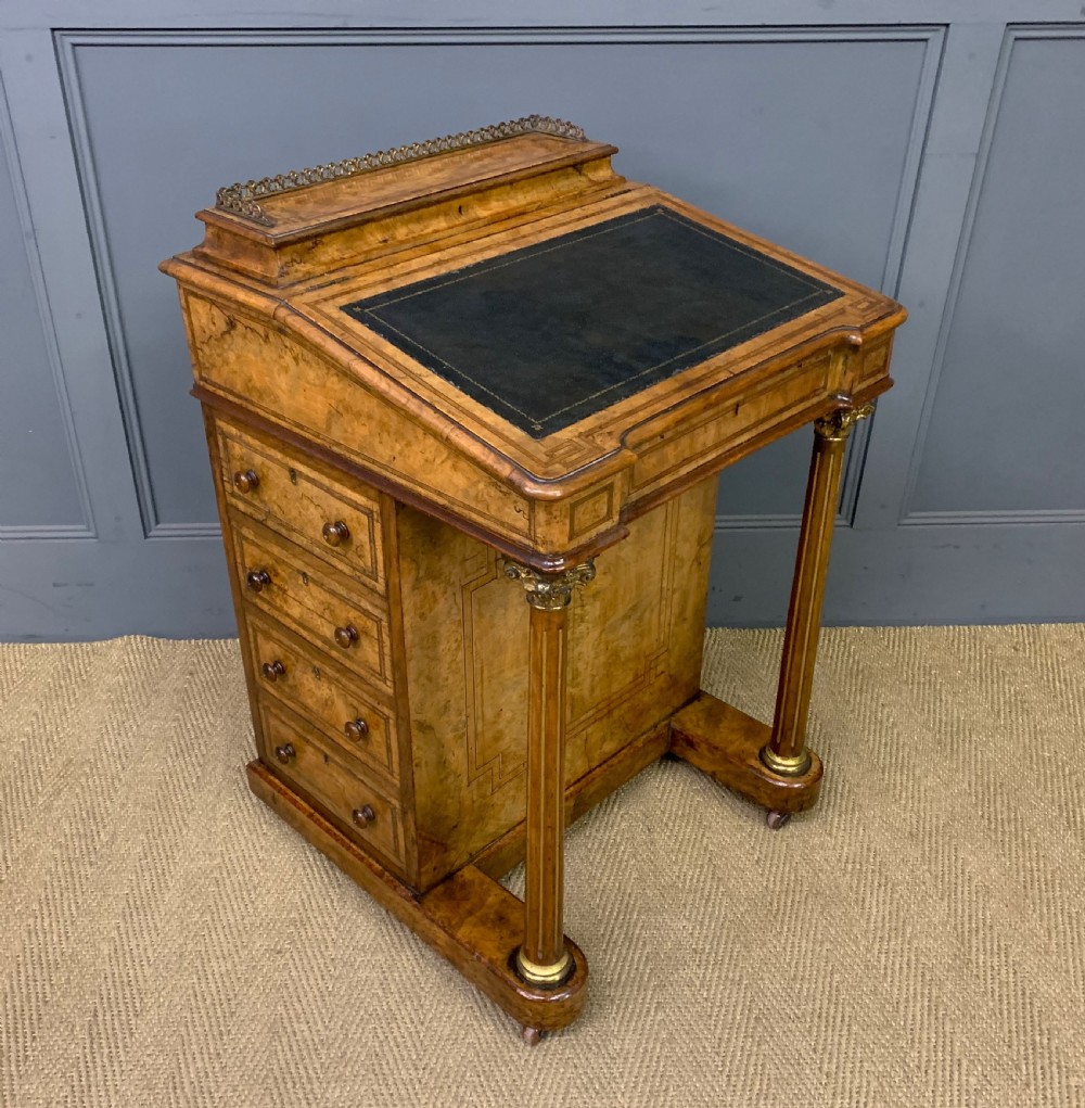 victorian inlaid burr walnut davenport