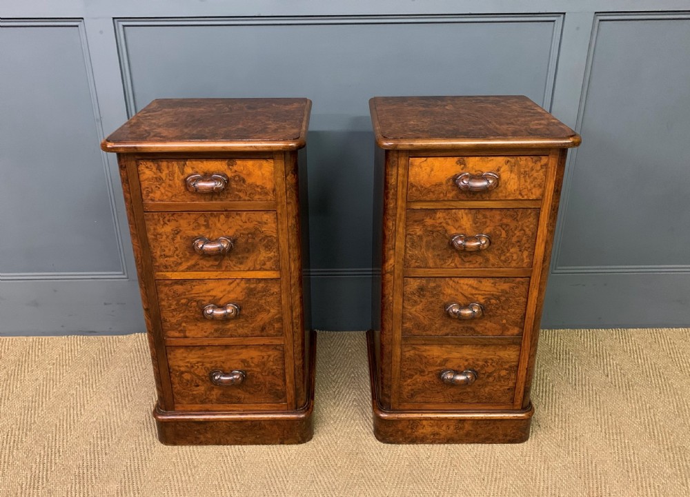 pair of victorian burr walnut bedside chests