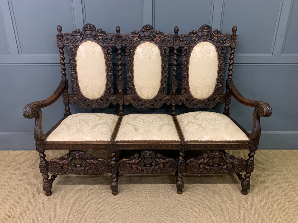 19th century carolean style walnut settee