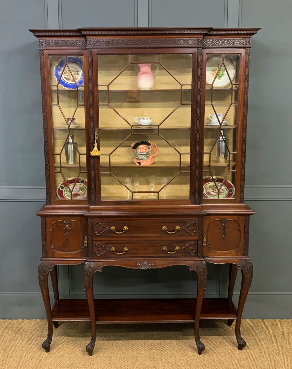 carved mahogany display cabinet by warings